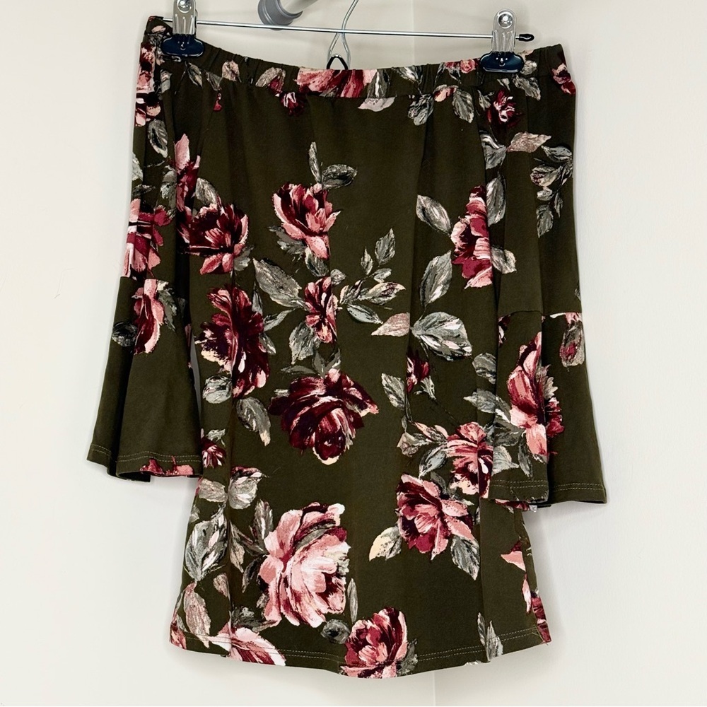 Eclipse Gorgeous Rose Floral Off the Shoulder Shirt | Classy 3/4 Bell Sleeves
